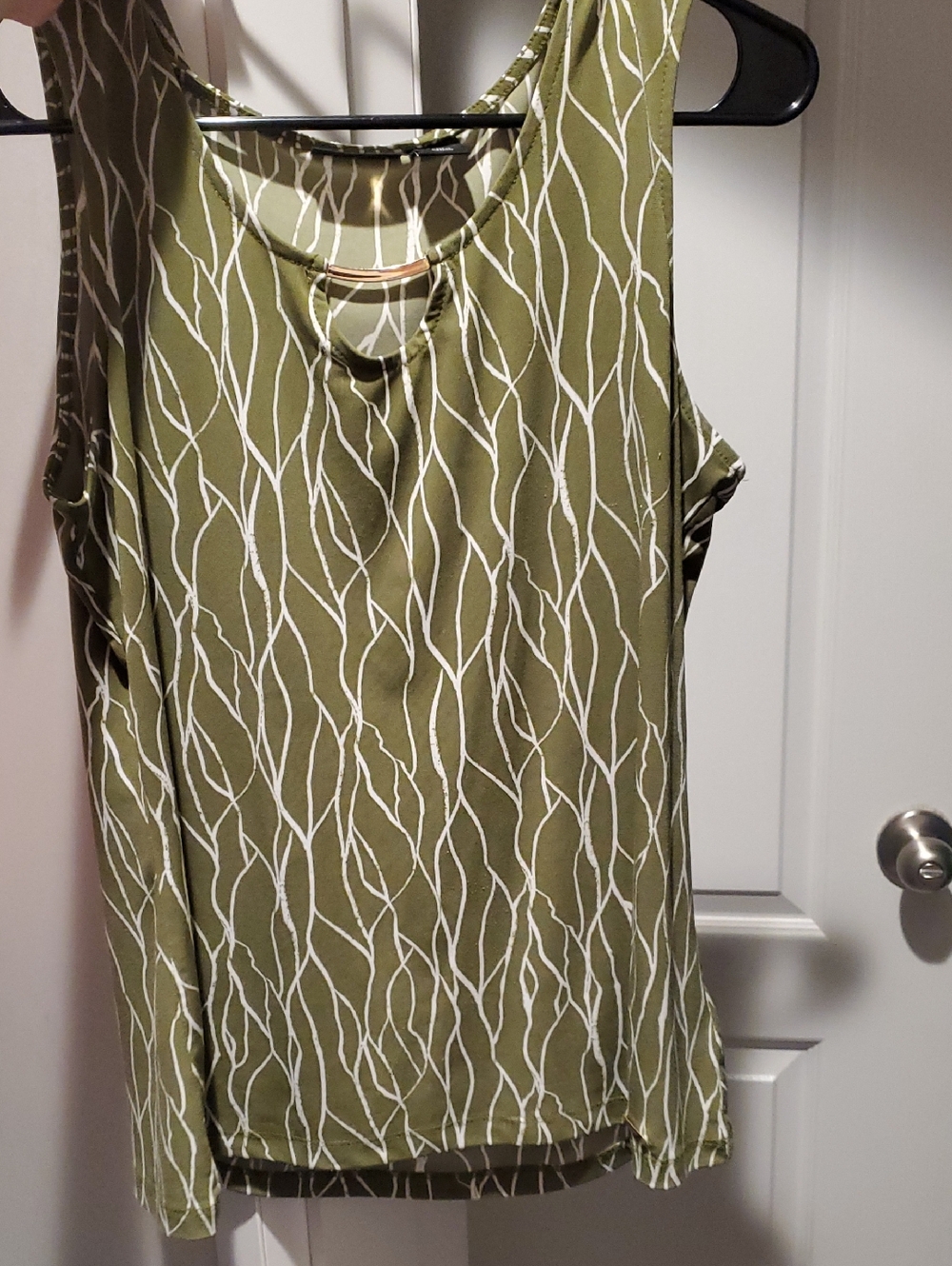 Tahari Olive and White Patterned Tank with Gold Accent